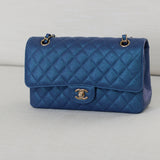 Chanel Iridescent Blue Caviar Medium Classic Flap with Light Gold Hardware