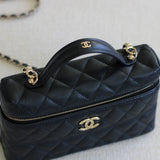 Chanel Black Caviar Slim Vanity Top Handle with Light Gold Hardware