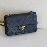 Vintage Chanel Black Lambskin Small Classic Flap with 24k Gold Hardware