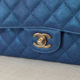 Chanel Iridescent Blue Caviar Medium Classic Flap with Light Gold Hardware