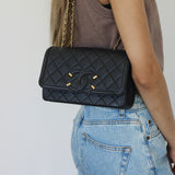 Chanel Black Caviar Small Filigree Flap with Aged Gold Hardware