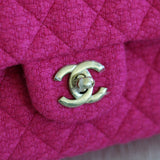 Chanel Fuchsia Pink Tweed Medium Classic Flap with Light Gold Hardware
