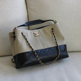 Chanel 26S Beige & Black Small Coco Base Shopping Tote with Gold Hardware