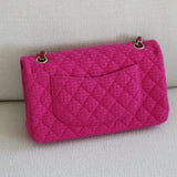 Chanel Fuchsia Pink Tweed Medium Classic Flap with Light Gold Hardware