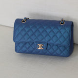 Chanel Iridescent Blue Caviar Medium Classic Flap with Light Gold Hardware