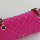 Chanel Fuchsia Pink Tweed Medium Classic Flap with Light Gold Hardware