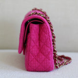Chanel Fuchsia Pink Tweed Medium Classic Flap with Light Gold Hardware
