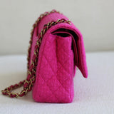 Chanel Fuchsia Pink Tweed Medium Classic Flap with Light Gold Hardware