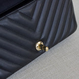 Chanel Black Chevron Calfskin Mini Statement Flap with Light Gold Hardware