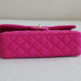 Chanel Fuchsia Pink Tweed Medium Classic Flap with Light Gold Hardware