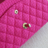 Chanel Fuchsia Pink Tweed Medium Classic Flap with Light Gold Hardware