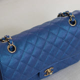 Chanel Iridescent Blue Caviar Medium Classic Flap with Light Gold Hardware