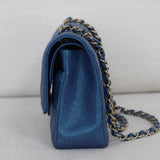 Chanel Iridescent Blue Caviar Medium Classic Flap with Light Gold Hardware