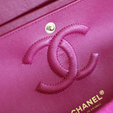 Chanel Fuchsia Pink Tweed Medium Classic Flap with Light Gold Hardware