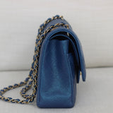 Chanel Iridescent Blue Caviar Medium Classic Flap with Light Gold Hardware