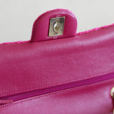 Chanel Fuchsia Pink Tweed Medium Classic Flap with Light Gold Hardware