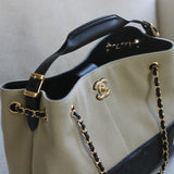 Chanel 26S Beige & Black Small Coco Base Shopping Tote with Gold Hardware