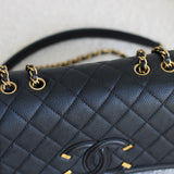 Chanel Black Caviar Small Filigree Flap with Aged Gold Hardware