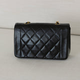 Vintage Chanel Black Lambskin Small Diana with 24k Gold Hardware