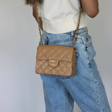 Vintage Chanel Dark Beige Caviar Mini Square with 24k Gold Hardware