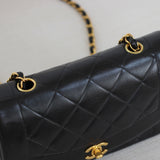 Vintage Chanel Black Lambskin Small Diana with 24k Gold Hardware