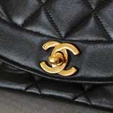 Vintage Chanel Black Lambskin Small Diana with 24k Gold Hardware
