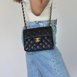 Vintage Chanel Black Caviar Mini Square with 24k Gold Hardware