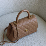 Chanel Dark Beige Caviar Small Coco Top Handle with Aged Gold Hardware
