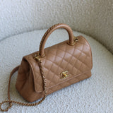 Chanel Dark Beige Caviar Small Coco Top Handle with Aged Gold Hardware