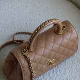 Chanel Dark Beige Caviar Small Coco Top Handle with Aged Gold Hardware