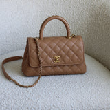 Chanel Dark Beige Caviar Small Coco Top Handle with Aged Gold Hardware