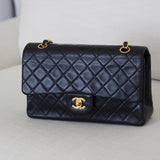 Vintage Chanel Black Lambskin Medium Classic Flap with 24k Gold Hardware