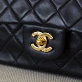 Vintage Chanel Black Lambskin Medium Classic Flap with 24k Gold Hardware