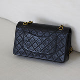 Vintage Chanel Black Lambskin Medium Classic Flap with 24k Gold Hardware