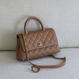 Chanel Dark Beige Caviar Small Coco Top Handle with Aged Gold Hardware