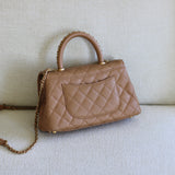 Chanel Dark Beige Caviar Small Coco Top Handle with Aged Gold Hardware