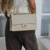 Vintage Chanel Ivory Lambskin Medium Classic Flap with 24k Gold Hardware