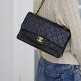 Vintage Chanel Black Lambskin Medium Classic Flap with 24k Gold Hardware