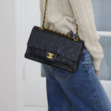Vintage Chanel Black Lambskin Medium Classic Flap with 24k Gold Hardware