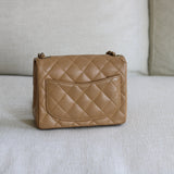 Vintage Chanel Dark Beige Caviar Mini Square with 24k Gold Hardware