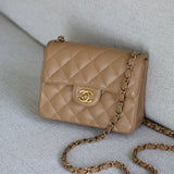 Vintage Chanel Dark Beige Caviar Mini Square with 24k Gold Hardware