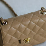 Vintage Chanel Dark Beige Caviar Mini Square with 24k Gold Hardware
