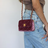 Vintage Chanel Purple Velvet Mini Flap with 24k Gold Hardware