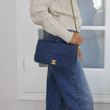Vintage Chanel Blue Denim Full Flap with 24k Gold Hardware