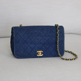 Vintage Chanel Blue Denim Full Flap with 24k Gold Hardware