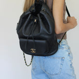 Chanel Black Sheepskin/Caviar Backpack with Light Gold Hardware