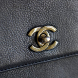 Vintage Chanel Black Calfskin Shoulder Flap Aged Bronze Hardware