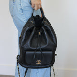 Chanel Black Sheepskin/Caviar Backpack with Light Gold Hardware
