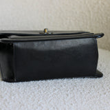 Vintage Chanel Black Calfskin Shoulder Flap Aged Bronze Hardware