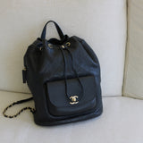 Chanel Black Sheepskin/Caviar Backpack with Light Gold Hardware